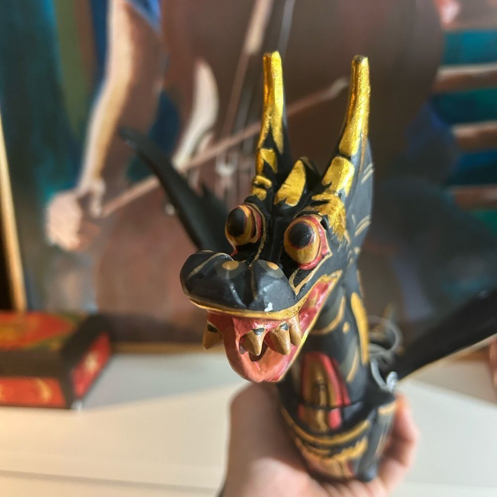 Vtg 90s Dragon Naga Flying Hanging 17" Green/Gold Handmade Wooden Bali Folkart - Picture 14 of 16